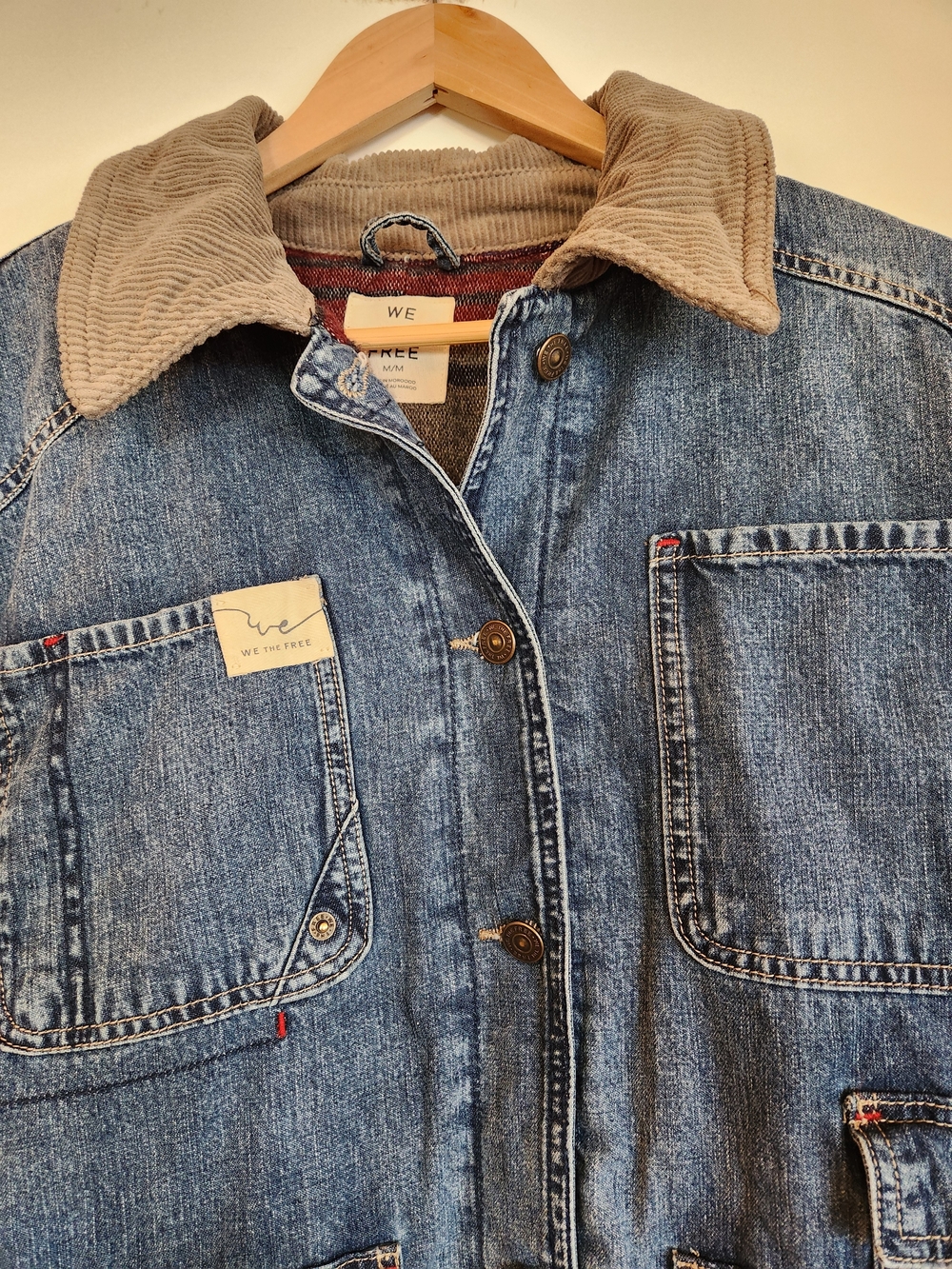 Free People/We The Free Sweet Talk Denim Barn Coat Size M Utility/Jean Jacket - Picture 4 of 16